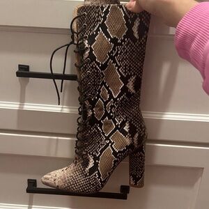 Nasty Gal Snakeskin Lace-Up Boots
